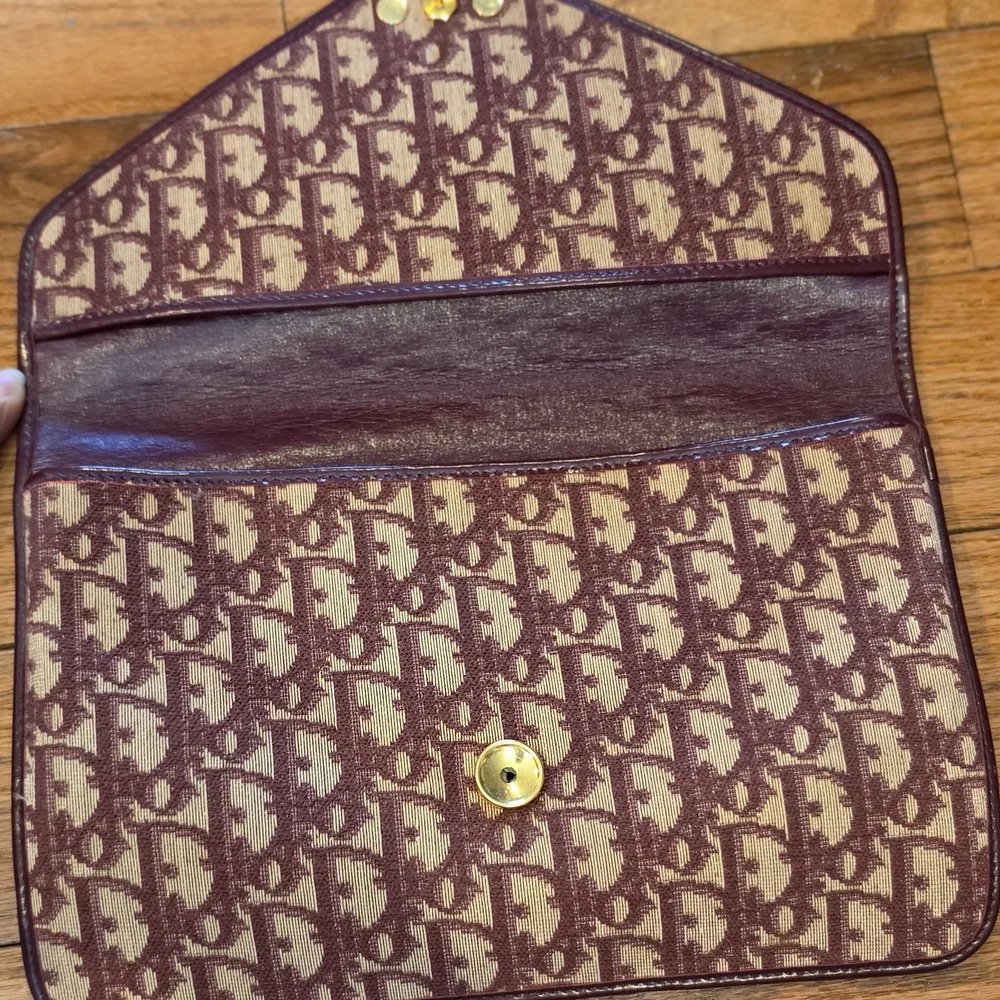 Dior Burgundy Leather Logo Envelope Clutch - Picture 2 of 4